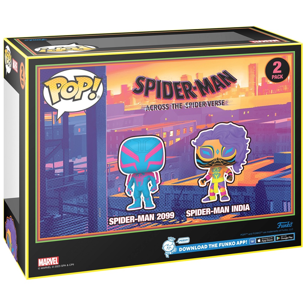 POP! Vinyl Spider-Verse 2er-Pack: Spider-Man 2099 & Spider-Man India Blacklight Figuren