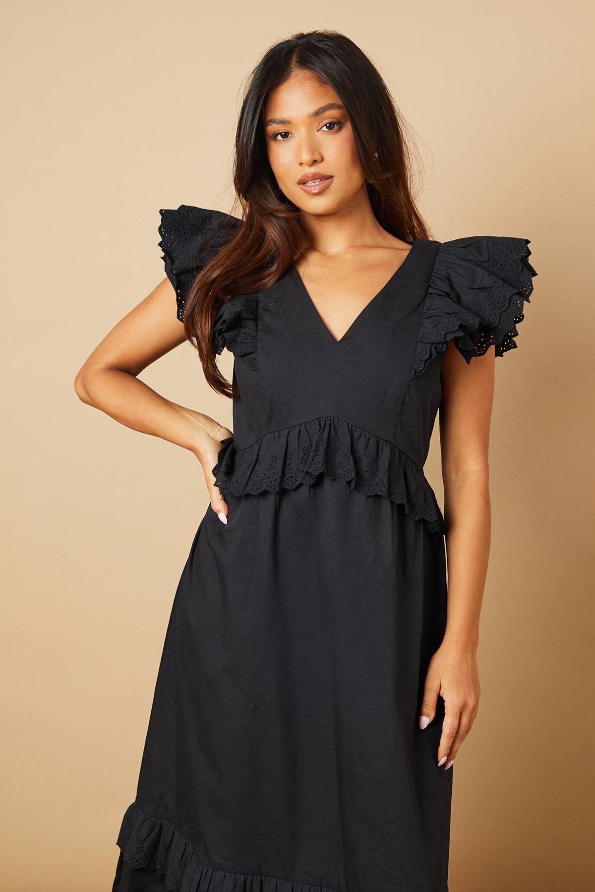 Oasis Robe Maxi À Volants Avec Panneau De Broderie Anglaise Petite