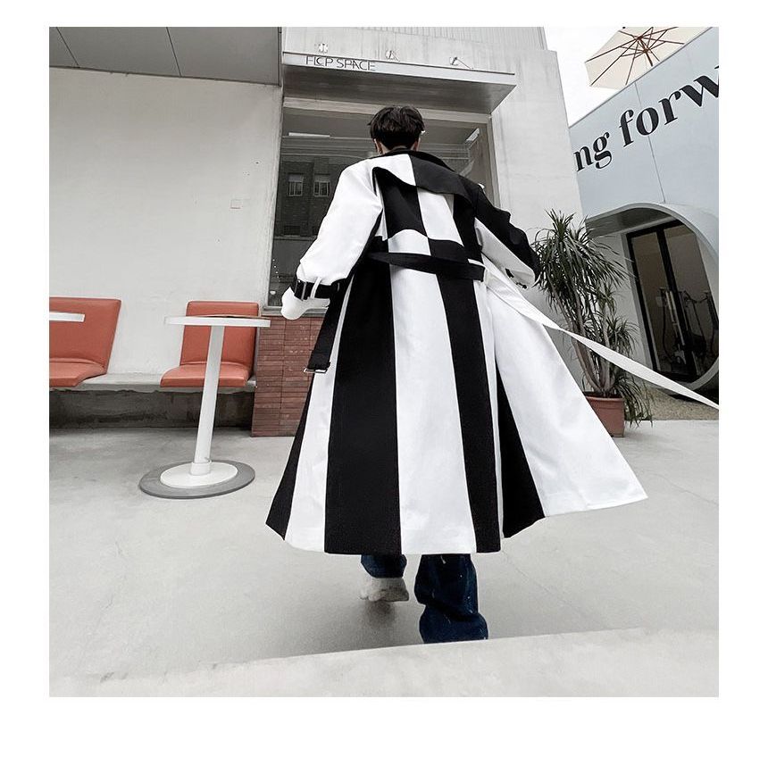 Freehop - Tweekleurige midi-trenchcoat met één knoop