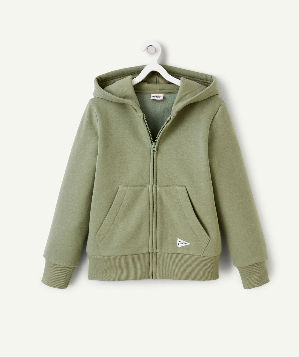 GILET À CAPUCHE GARÇON ZIPPÉ EN FIBRES RECYCLÉES VERT
