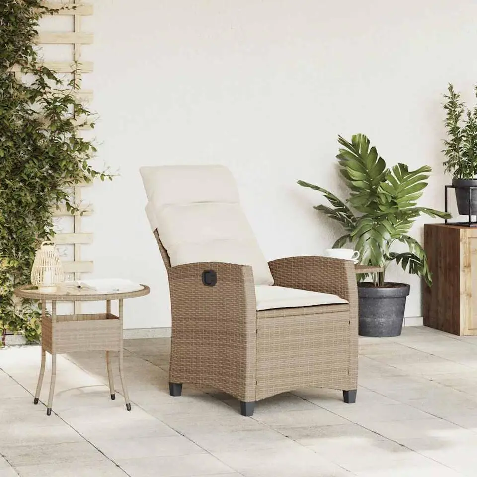 vidaXL - Verstelbare tuinstoel met bijzettafel - Beige - Poly rattan