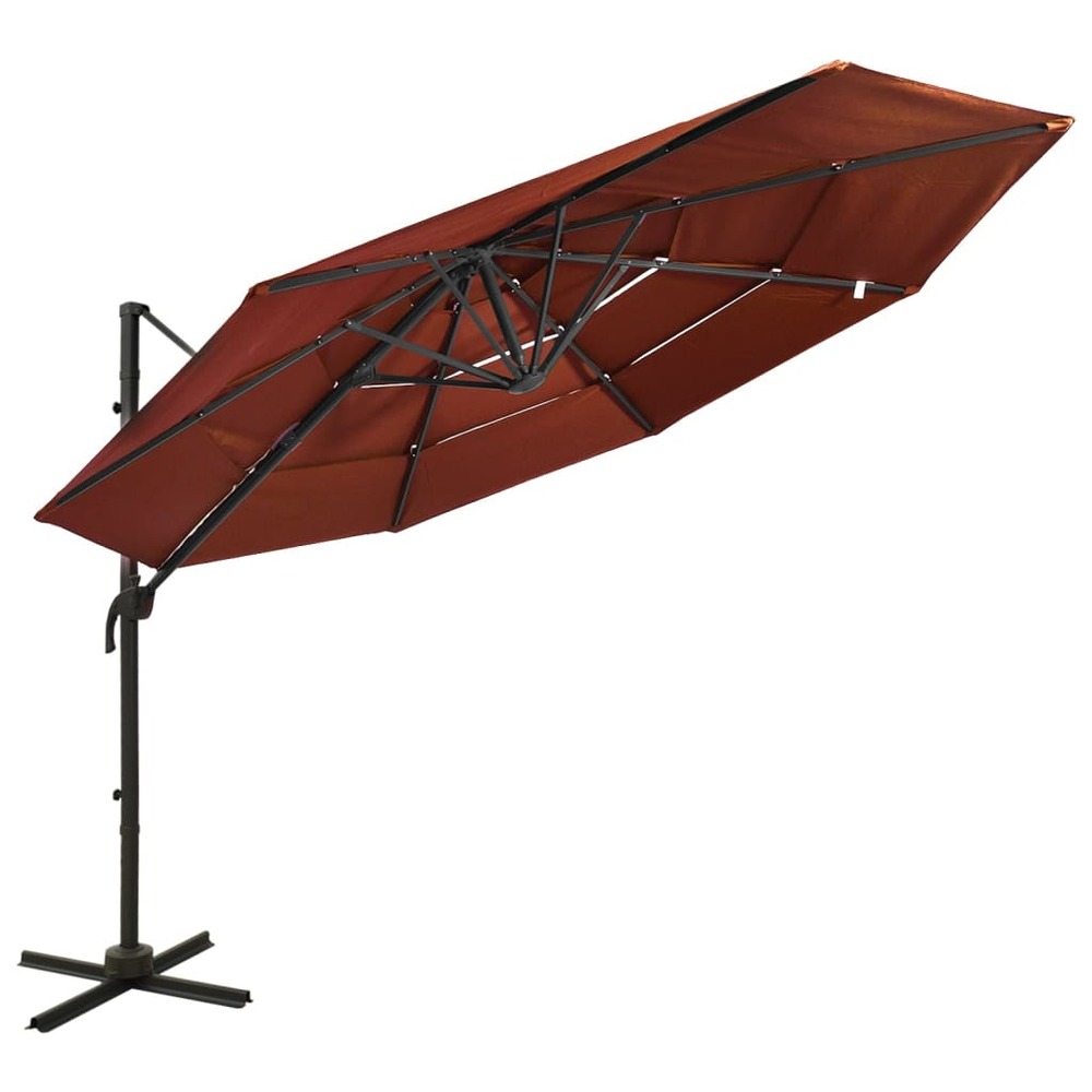 Parasol à 4 niveaux avec mât en aluminium 3 x 3 m orange