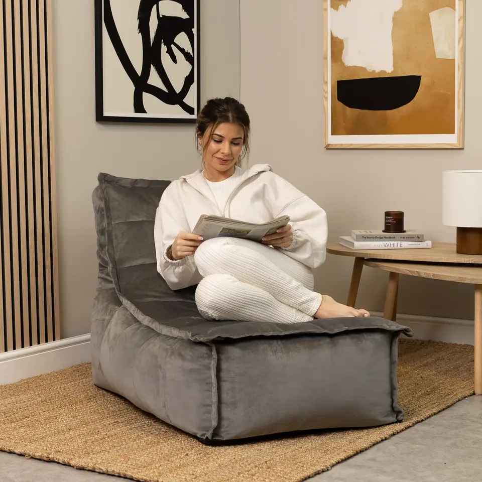 icon Zitzak Lounger Dolce - Fluwelen Zitzak - Houtskool