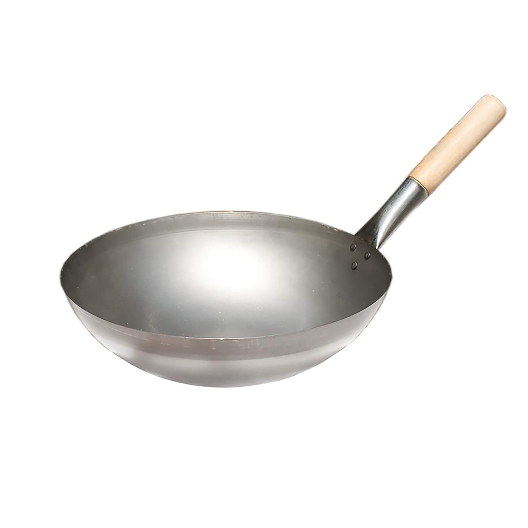 Original chinesischer Wok mit Holzgriff und Edelstahl-Wokring - Ø 33 cm