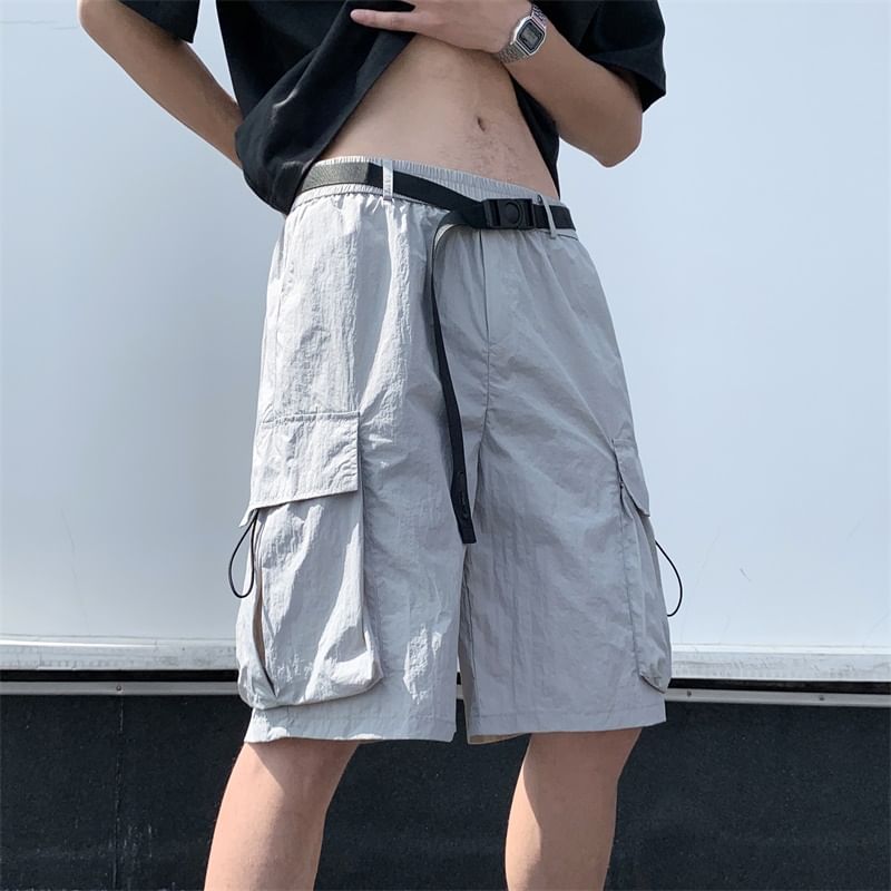 blastealle - Hoge taille, effen, wijde cargo shorts
