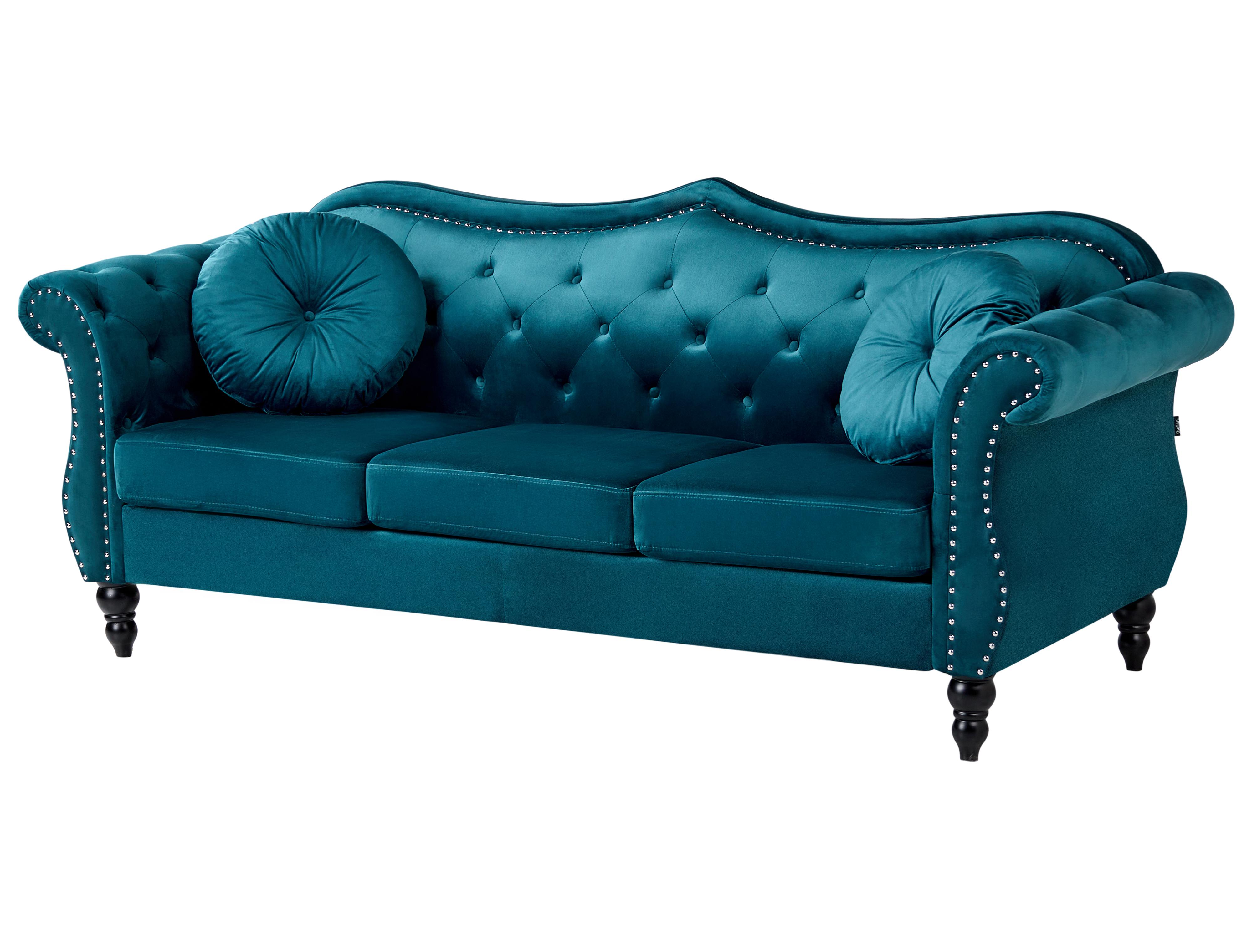 Bank 3-zits SKIEN Fluweel Groenblauw