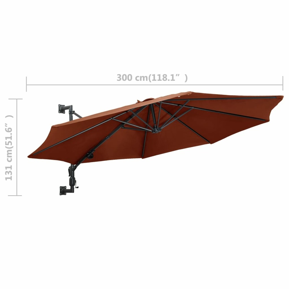 Parasol mural avec mât en métal 300 cm orange