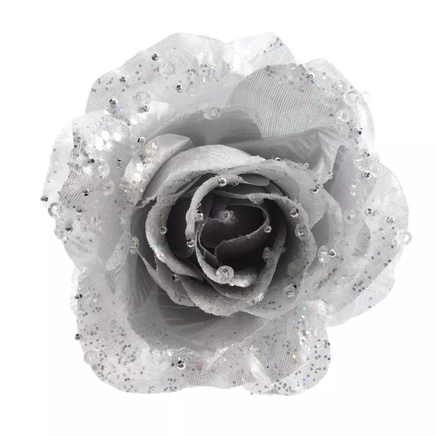 Fleur décorative sur pince (D14 cm) Rosace Argent