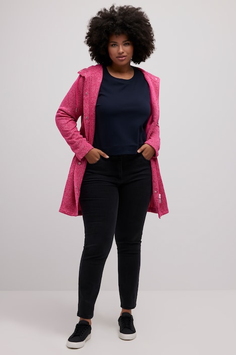 Strickfleece-Jacke, Stehkragen, Kapuze, Zipptaschen