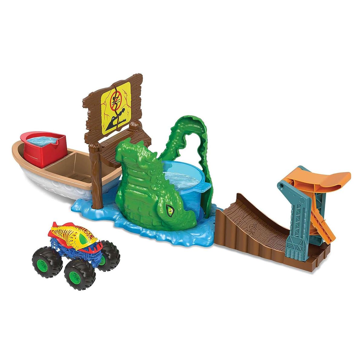 Mattel HGV14 - Hot Wheels - Monster Trucks - Color Shifters - Sumpf-Attacke, Spielset mit einem Farbwechsel-Fahrzeug