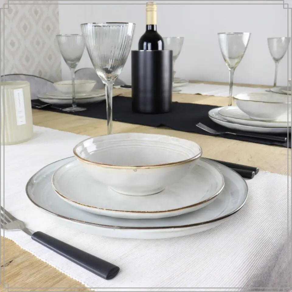 OTIX Diner Bordenset 12 Persoons Beige 26,5cm Keramiek LILY