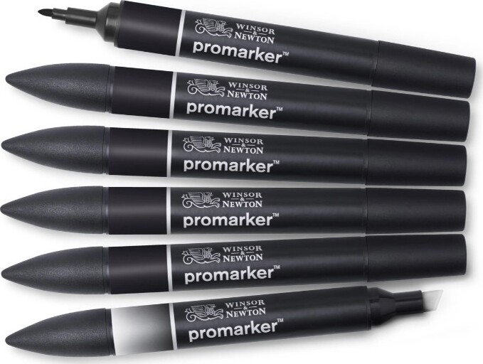Winsor & Newton - Promarker Tusser - Sort + Blender - 6 Stk