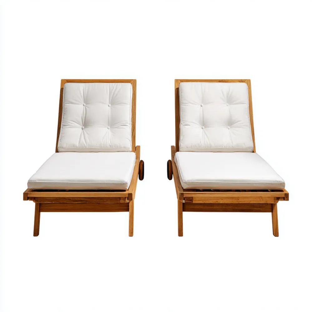 Gartenliege-Set aus Akazienholz mit Kissen Weiß (200x70x30 cm)