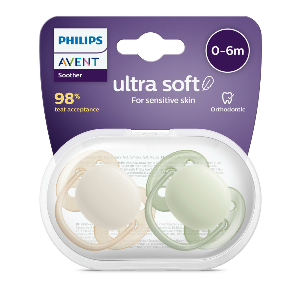 Philips Avent Fopspeen Ultra Soft 0-6 mnd Beige Lichtgroen2 stuks