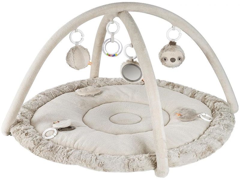 fehn 3-D-Activity-Decke Faultier, Grau/Beige Babyspielmatte mit spielerischen Aktivitäten
