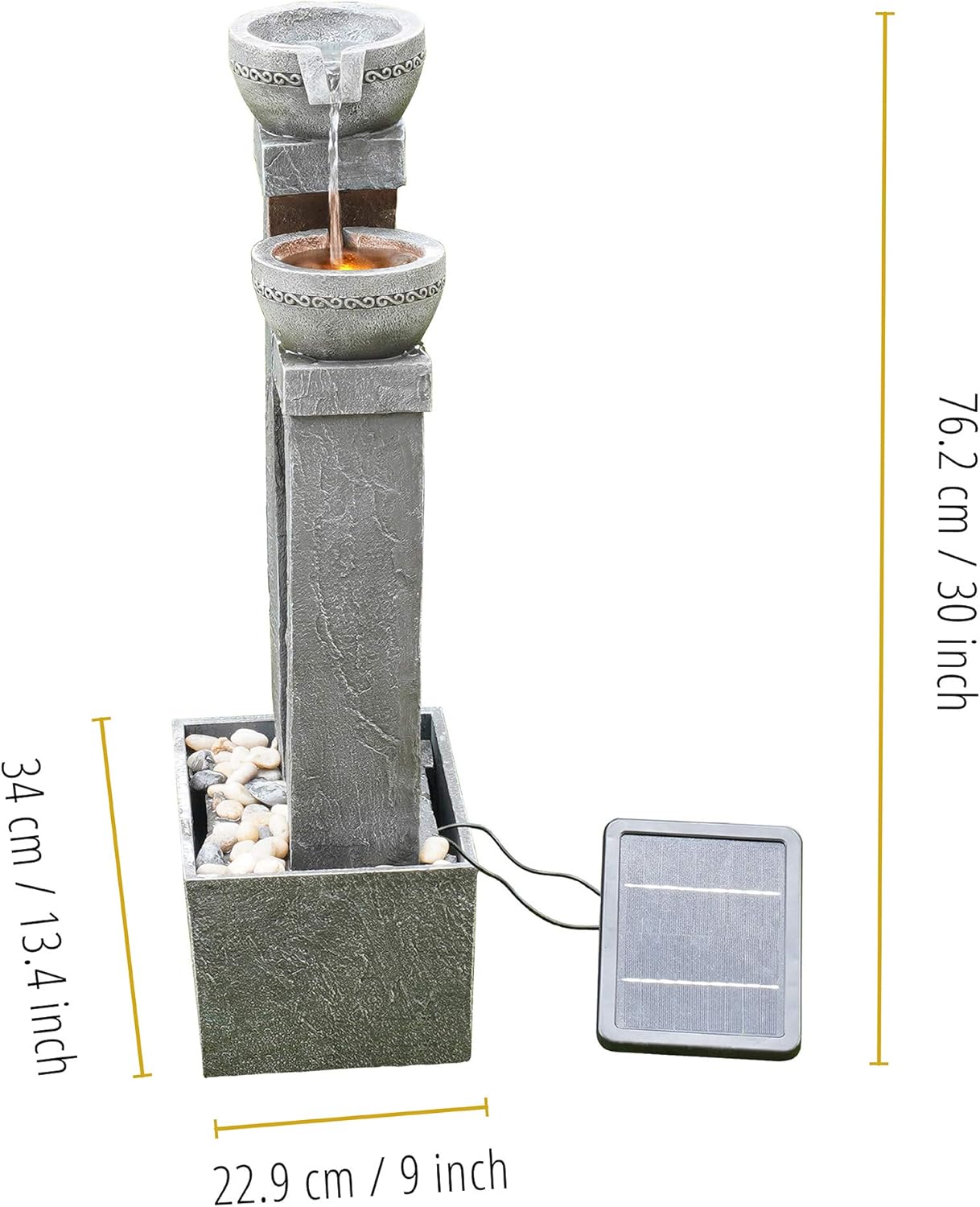 Teamson Home Garden & Outdoor Solarbetriebenes Wasserspiel mit Lichtern, kaskadierendem Springbrunnen, schiefergrauem Wasserfall-Dekor für den Innenbereich und Batterie-Backup