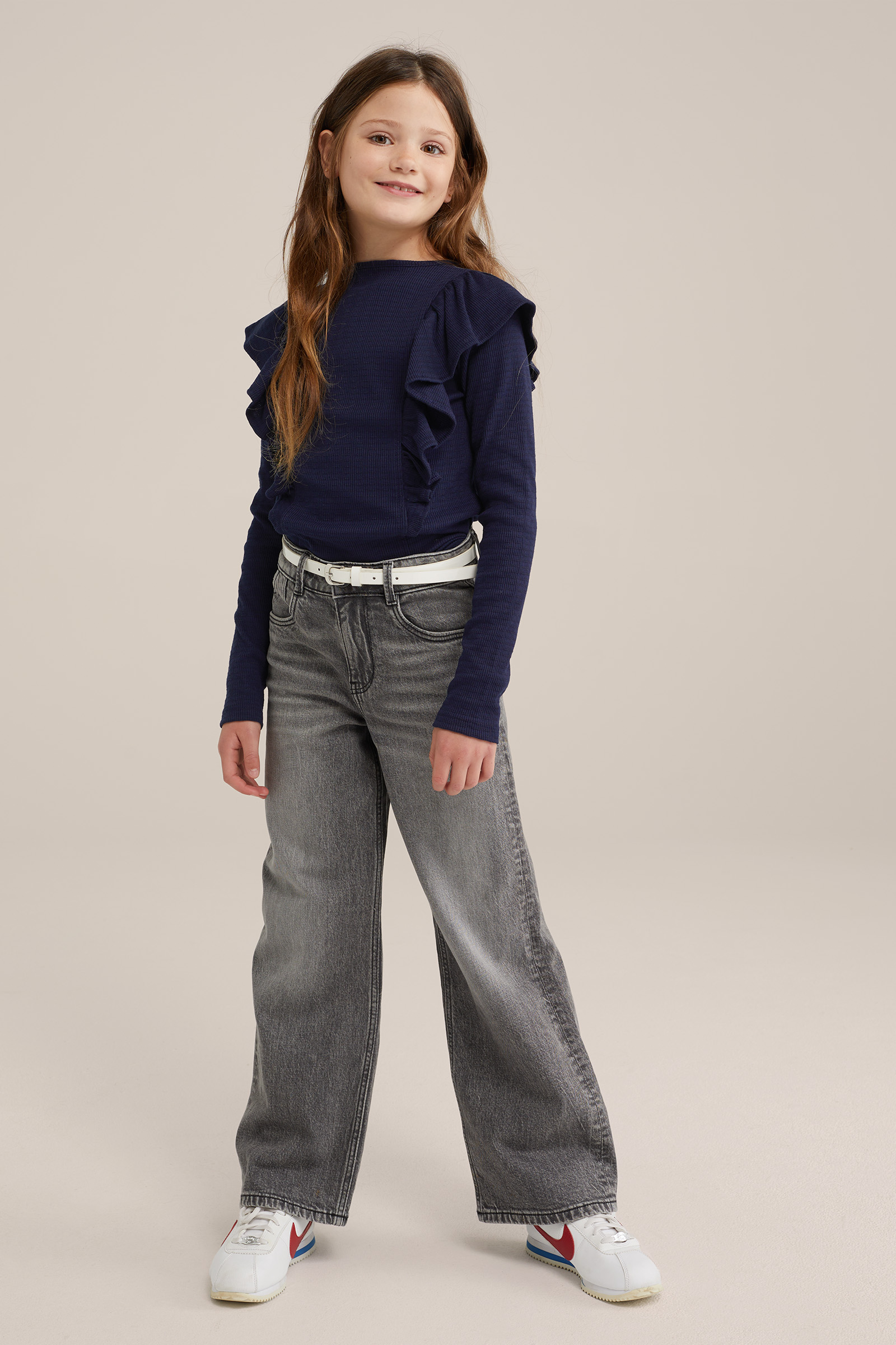 Meisjes T-shirt met ruches WE Fashion Donkerblauw