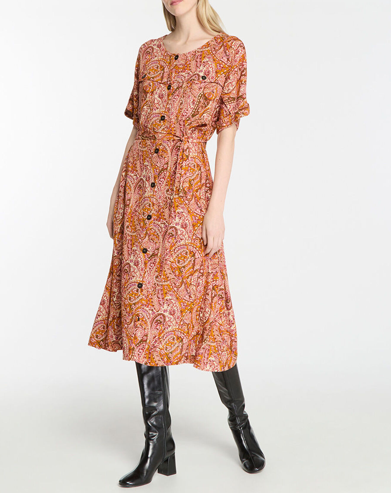 Galeries Lafayette Robe fluide boutonnée Roxane imprimé fantaisie multicolore