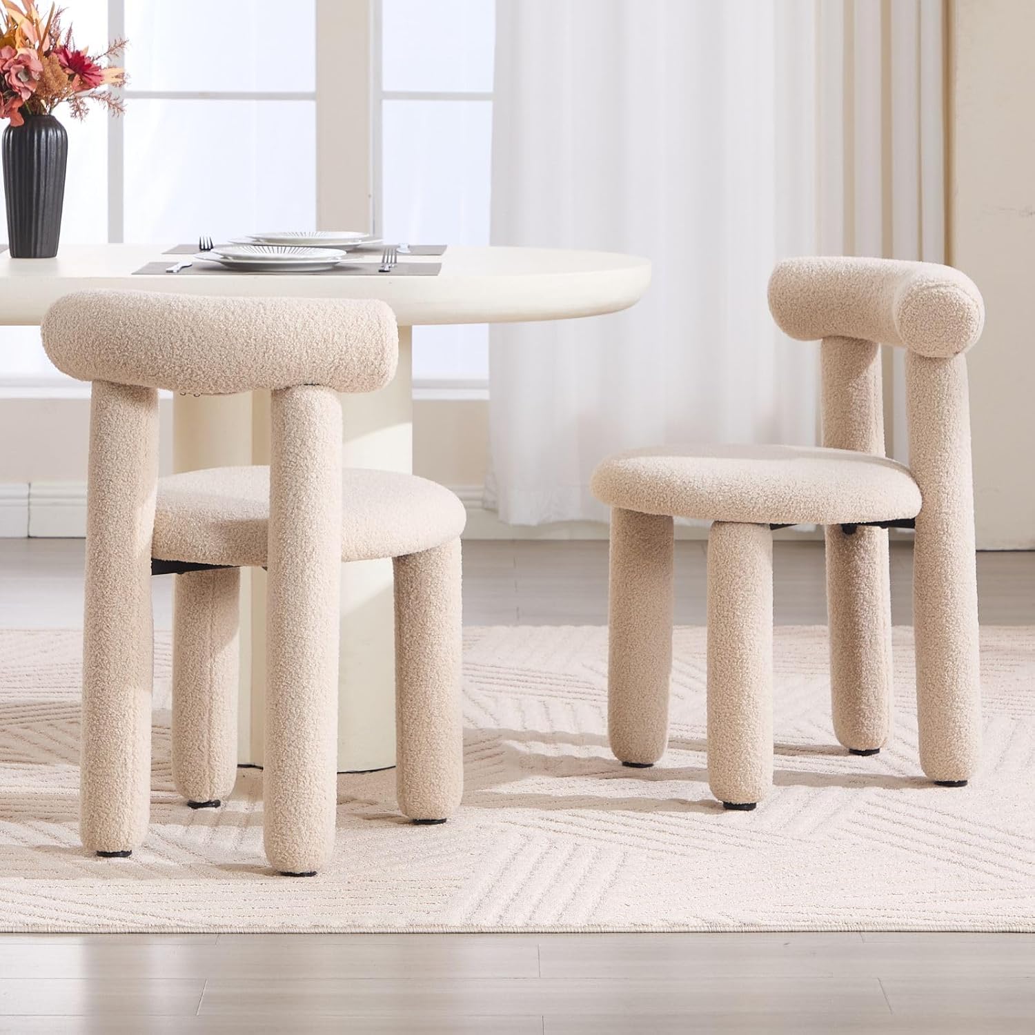 Esszimmerstühle 2er Set aus Kunstfell Küchenstühle mit Rückenlehne modern Polsterstuhl ohne Armlehne für Esszimmer/Wohnzimmer, Khaki
