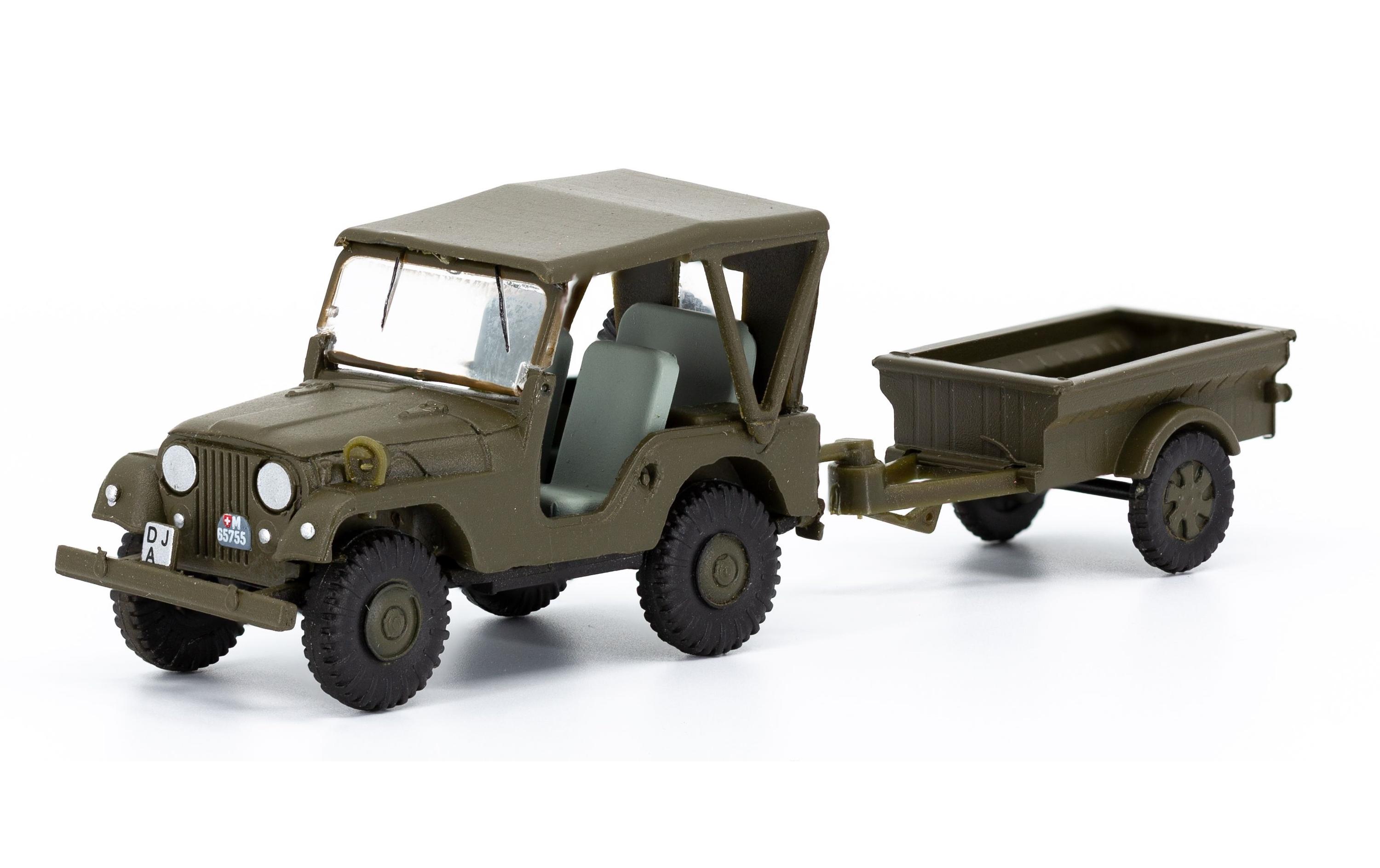 Willys M38A1 Armee Jeep mit Aebi Gelpw Anhänger 68 1:87H0 Jeep Militärmodell