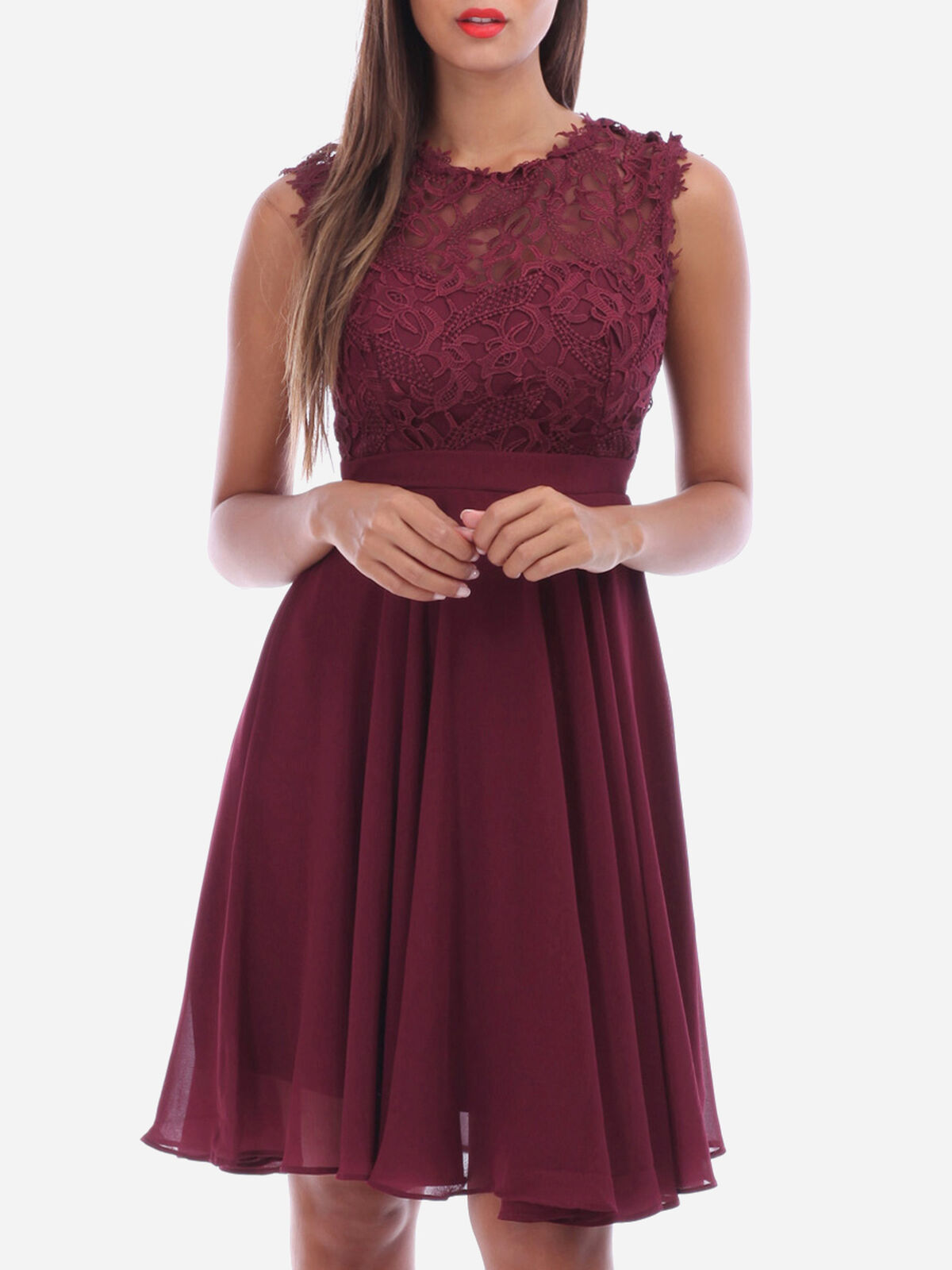 Robe à encolure dentelle grandes tailles- Bordeaux