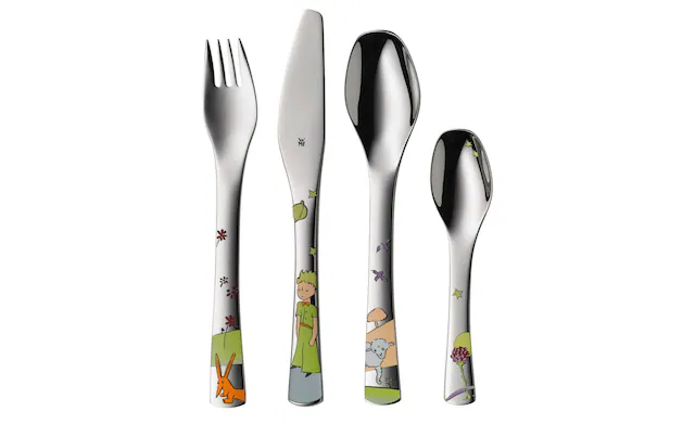 WMF Kinderbesteck »WMF Kinderbesteckset Der kleine Pri« 1 Kinderlöffel, 1 Kindergabel, 1 Kindermesser, 1 Kinderkaffeelöffel