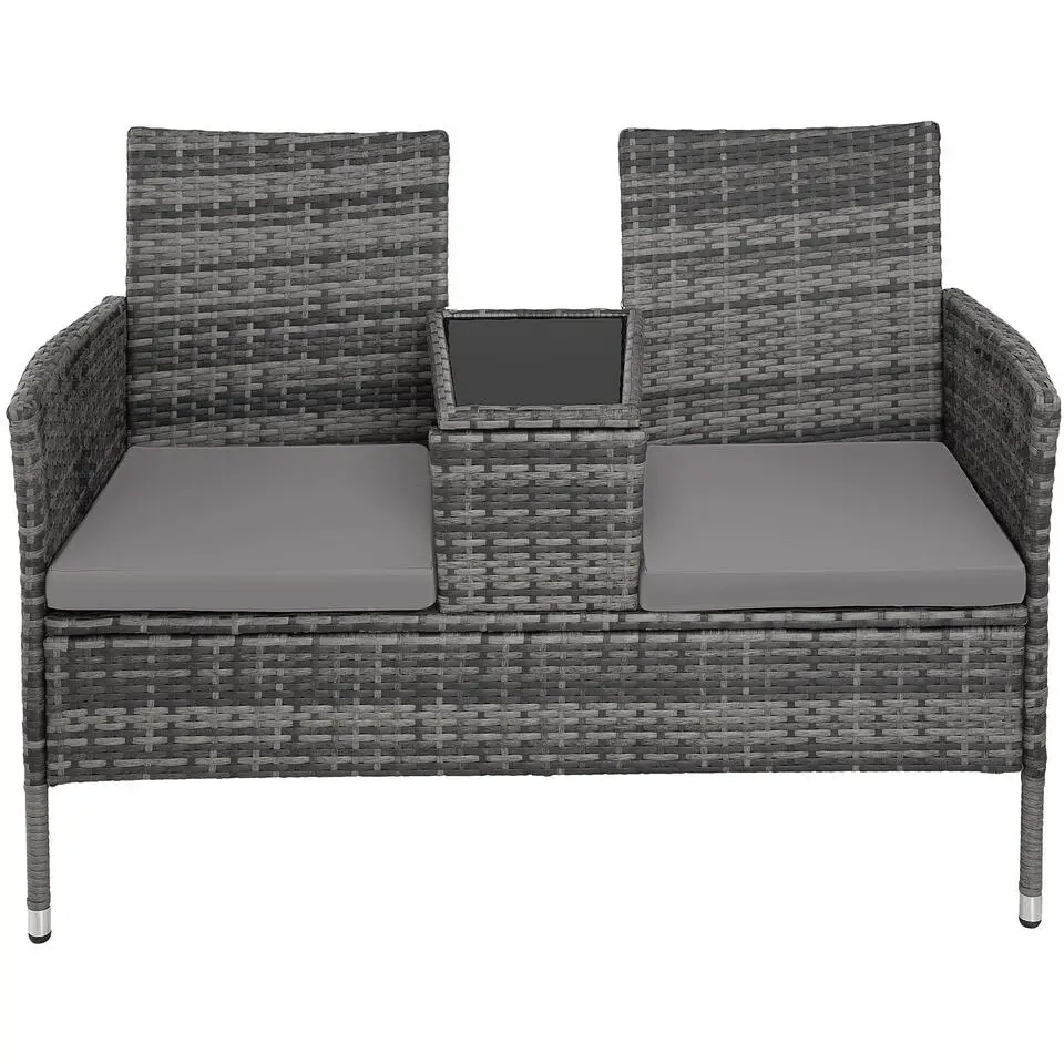 tectake Wicker tuinbank met tafel, Grijs/lichtgrijs