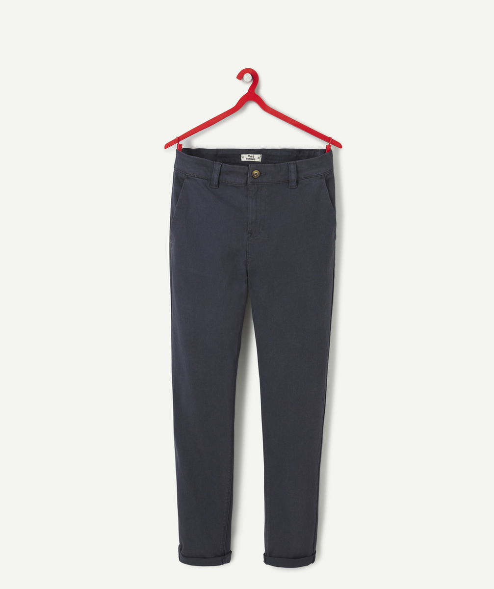 PANTALON CHINO GARÇON EN FIBRES RECYCLÉES BLEU MARINE