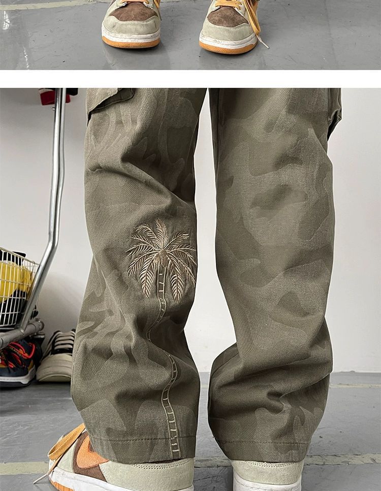 Neonity Wear - Rechte broek met camouflageprint en palmboommotief, middelhoge taille