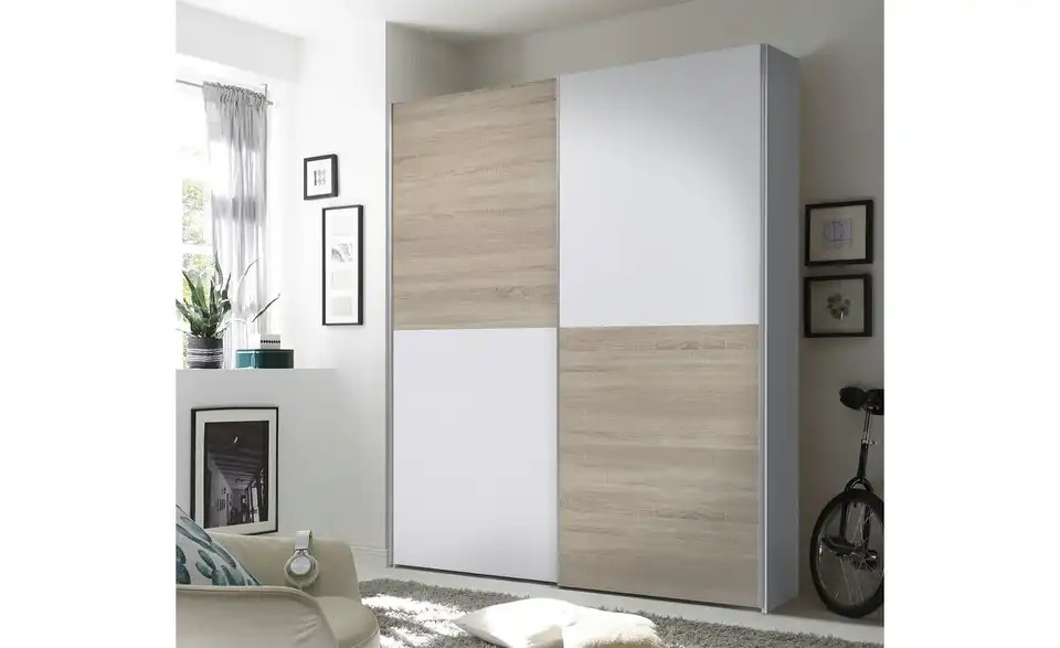 Schwebetürenschrank, 2-türig Time 170 cm Schachbrett sägerau