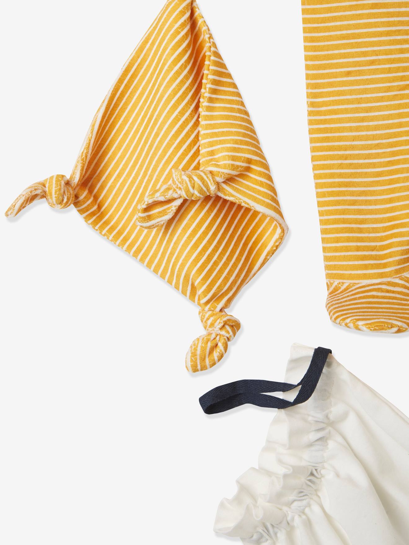 Conjunto para recém-nascido de 5 peças com bolsa e gatinho listrado em dois tons de azul escuro/multicolorido