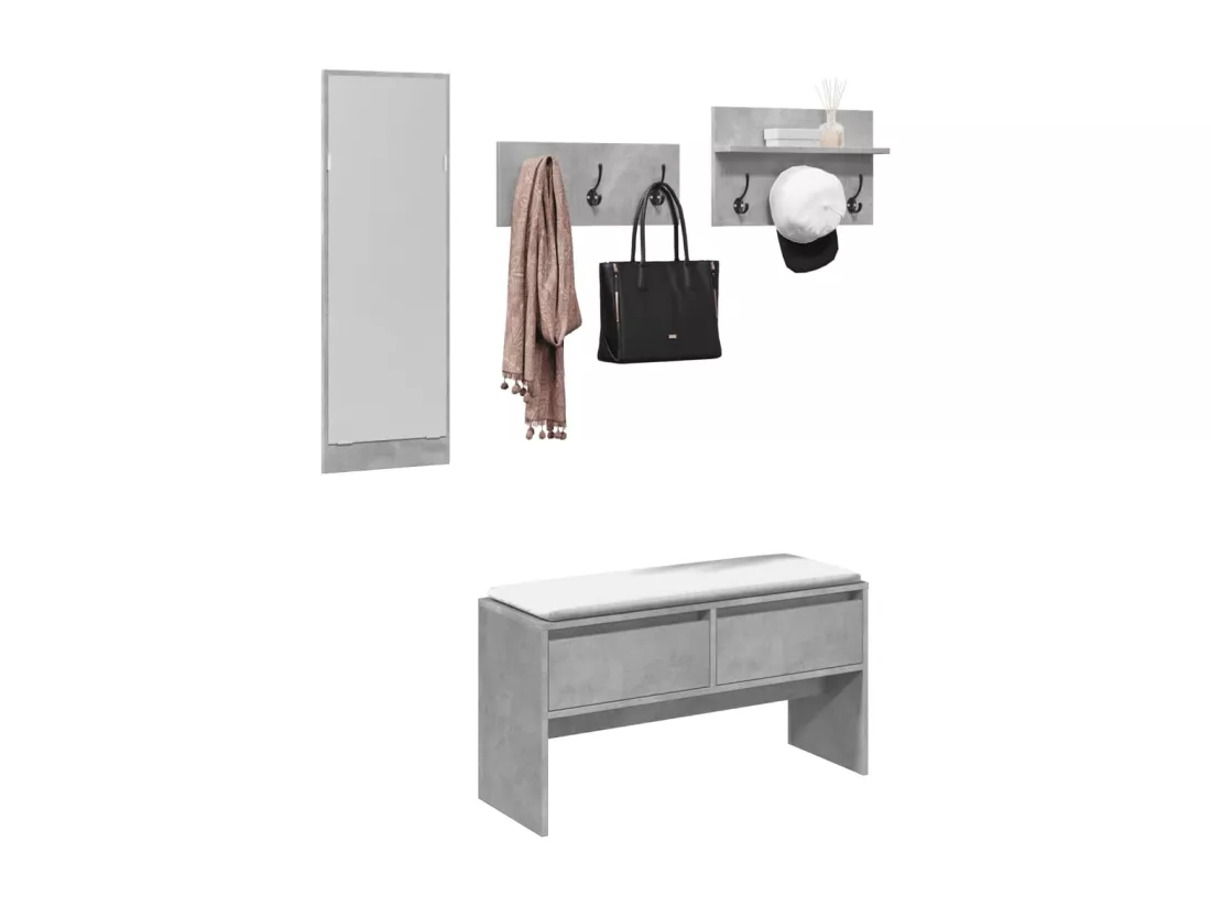 Ensemble de meubles de couloir 4 pcs gris béton bois ingénierie