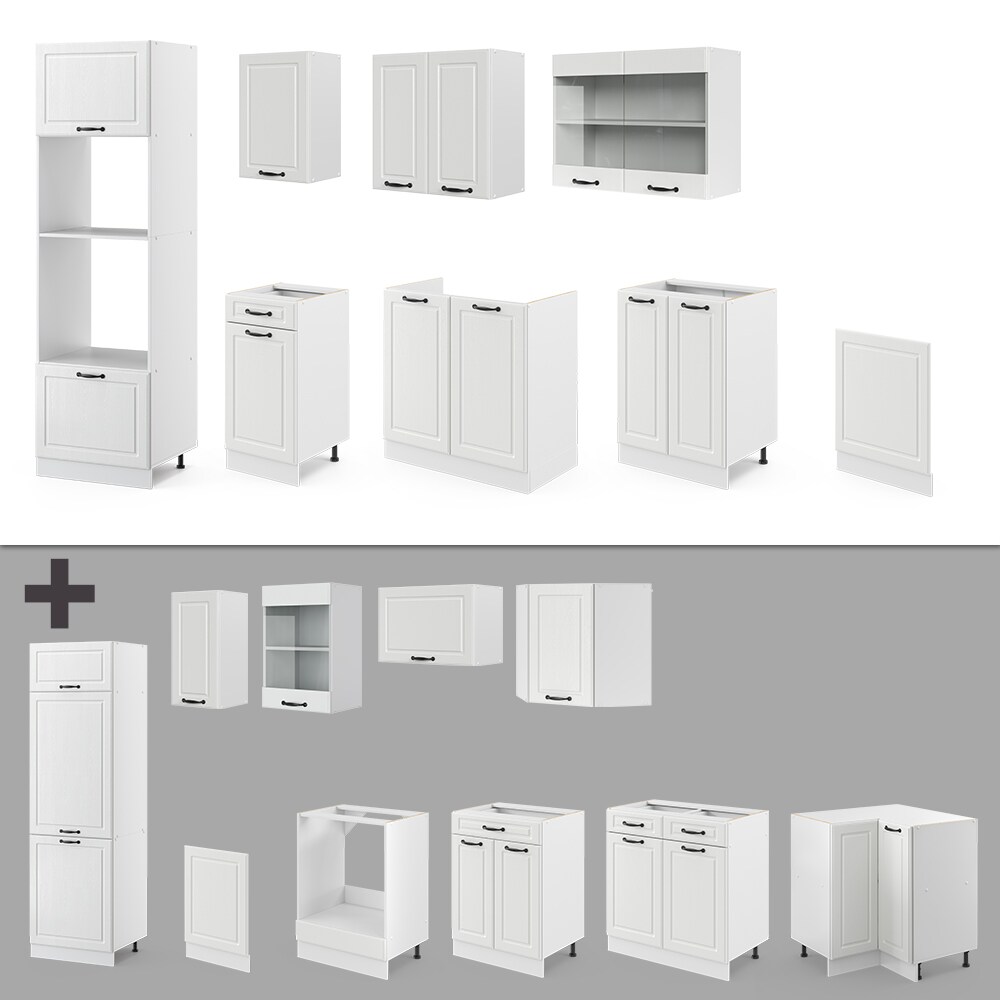 Vicco Küchenzeile Küchenblock Einbauküche R-Line 300 cm Landhaus Weiß MUS