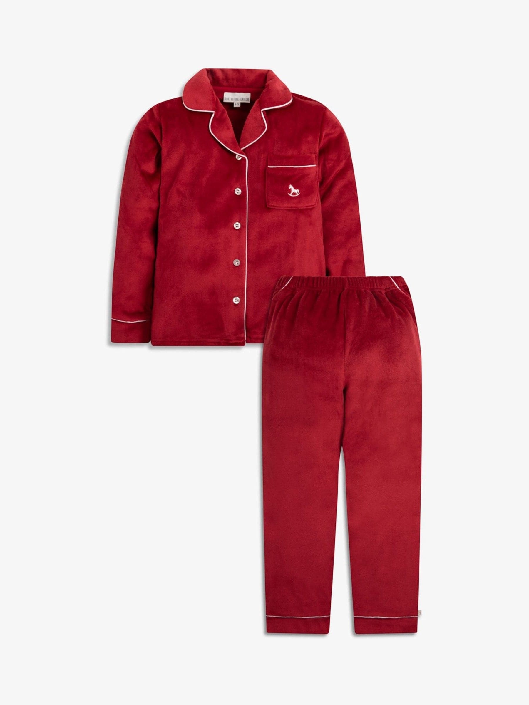 Rood - The Little Tailor Luxe kerstpyjama voor kinderen van zacht aanvoelend velours