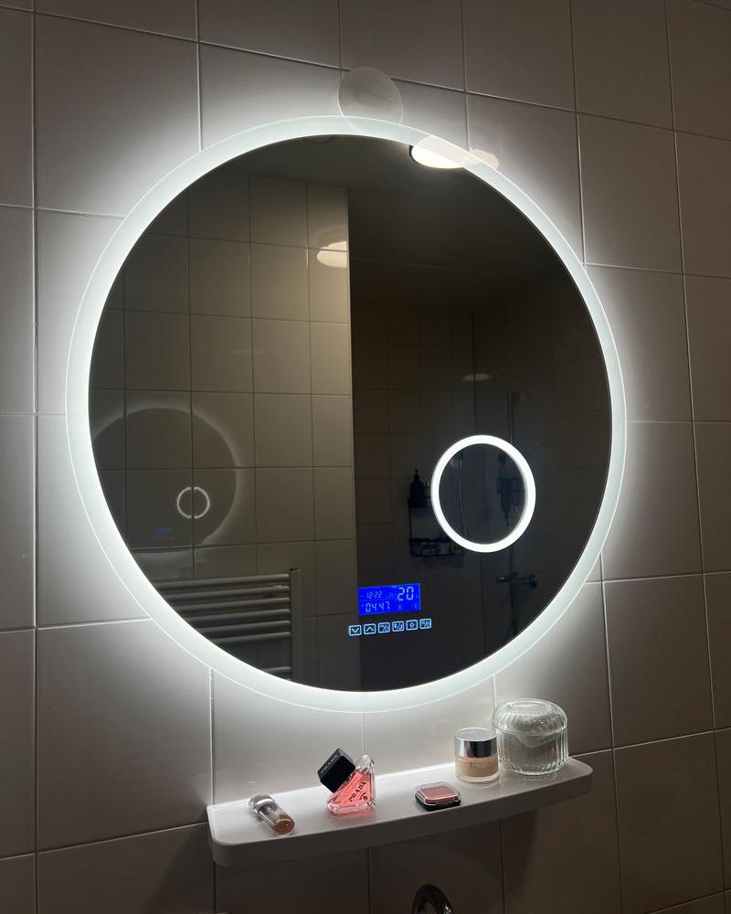 LED badkamerspiegel FIXIN 80 cm 80 cm met ingebouwde Bluetooth speaker Zilver