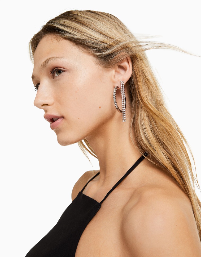 Conjunto de 6 brincos de argola em cascata com strass