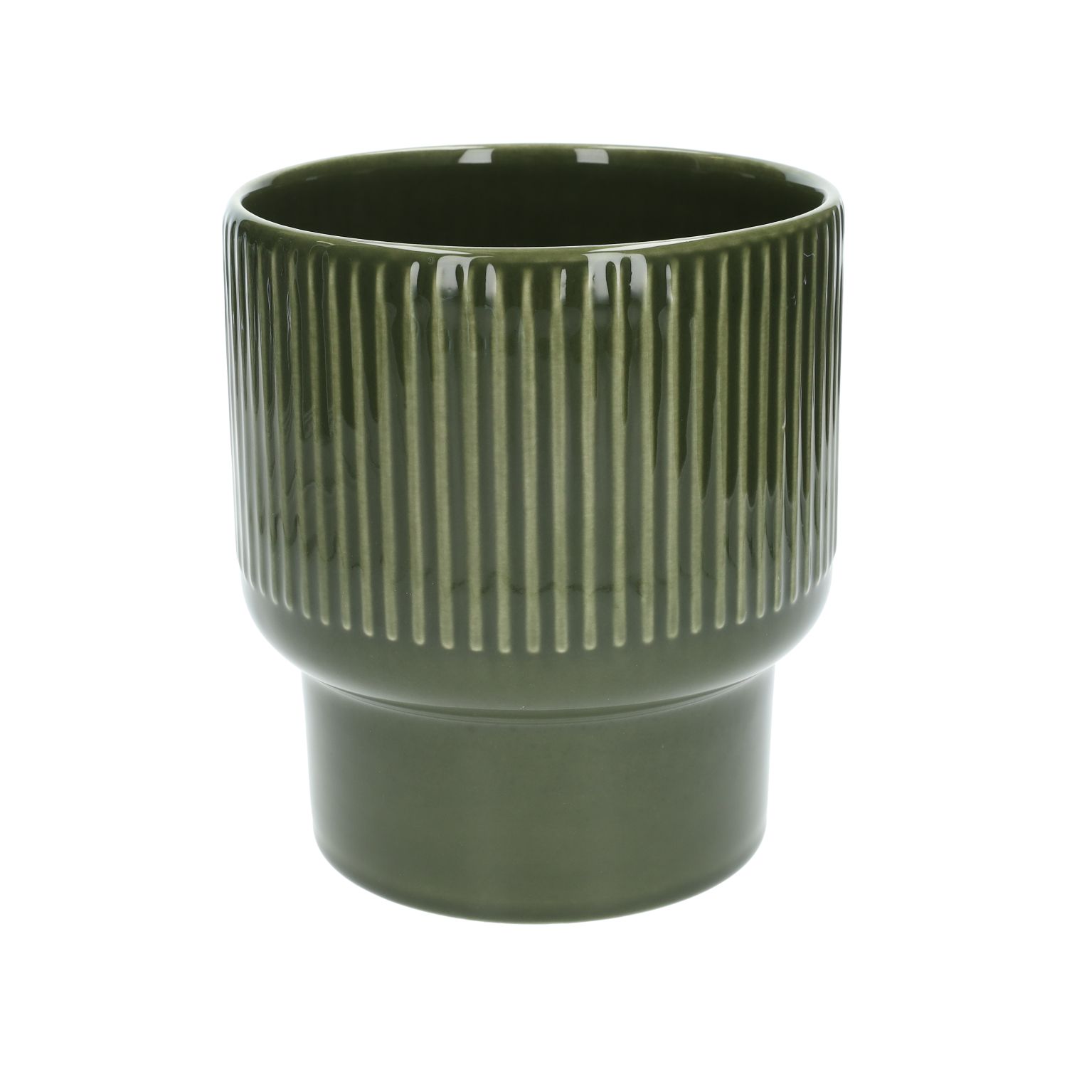 Bloempot, aardewerk, geribbeld, bosgroen, Ø17XH19 cm