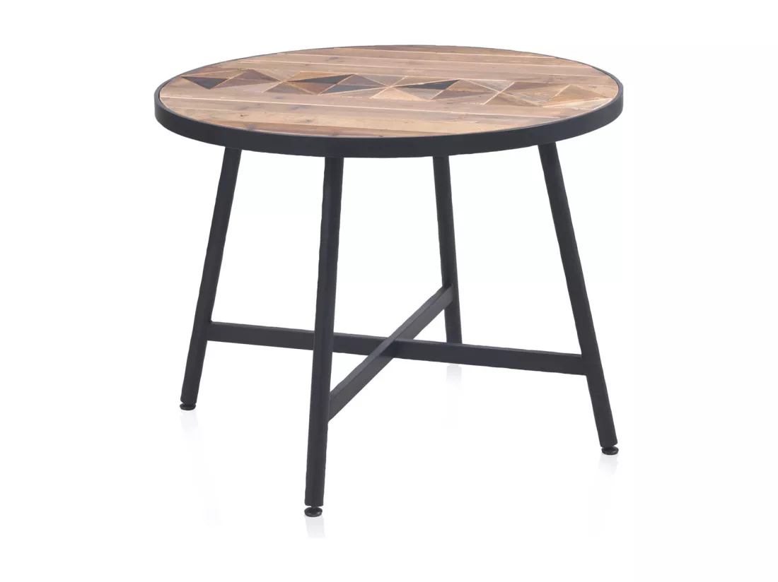 Table en bois recyclé 100 cm de diamètre avec pied en métal noir