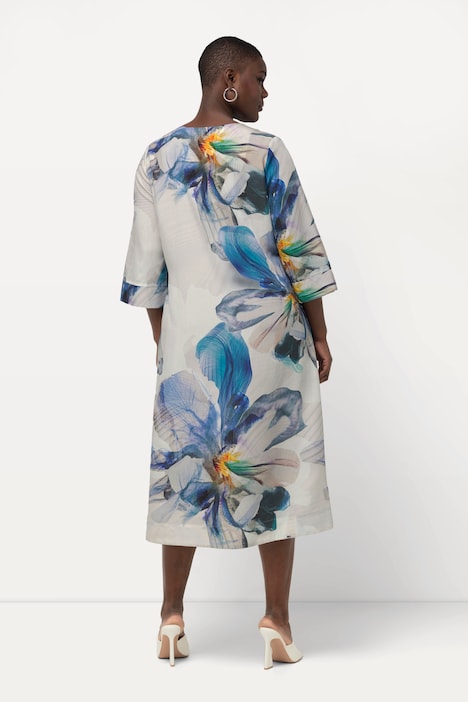 Midikleid, Lyocell, A-Linie, V-Ausschnitt, 3/4-Arm