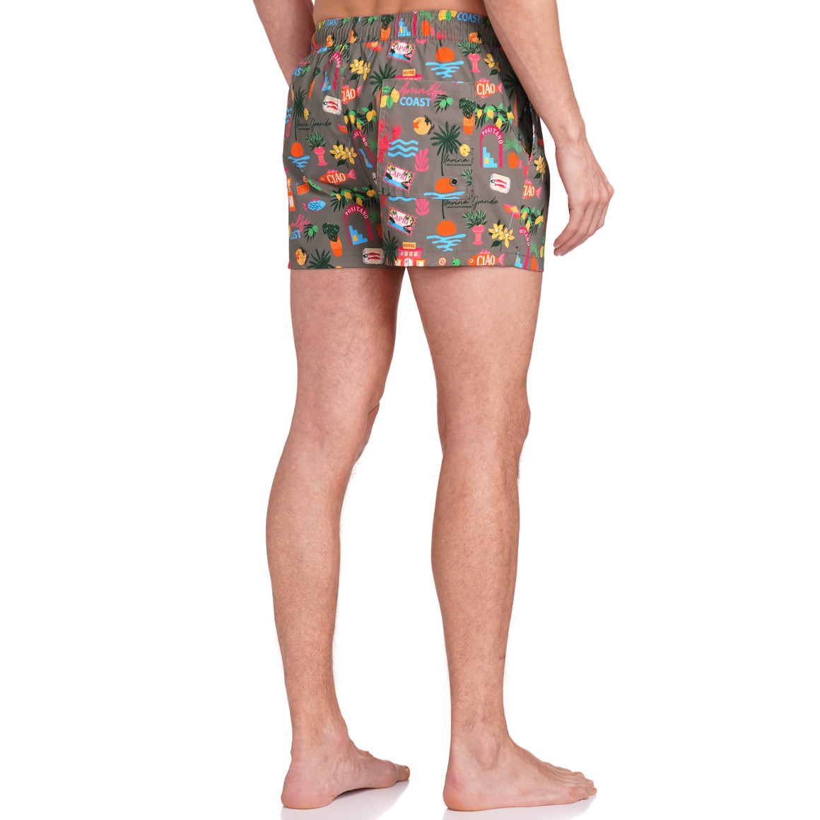 Jonas Nielsen Herren Badeshorts mit Allover-Muster dunkeloliv / bunt