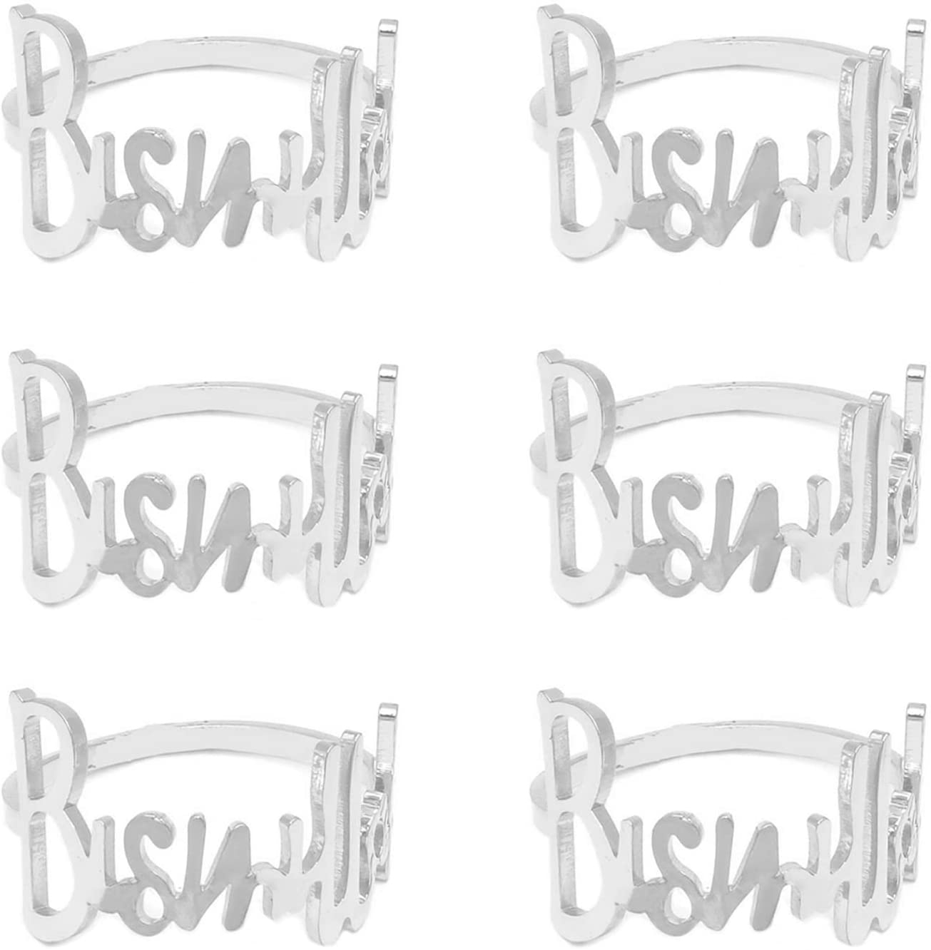 (6er Set) Ø4cm Metall Serviettenring Ramadan Tischdeko Eid Mubarak Tuchhalterung - Bismillah / Silber