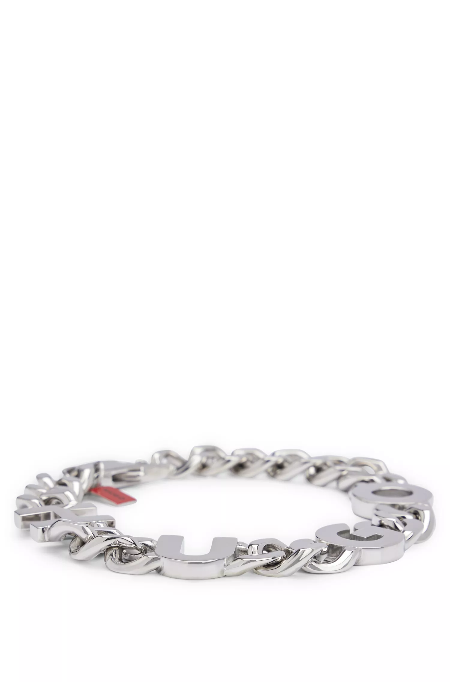 Bracelete HUGO com corrente vermelha e logotipo em letras.