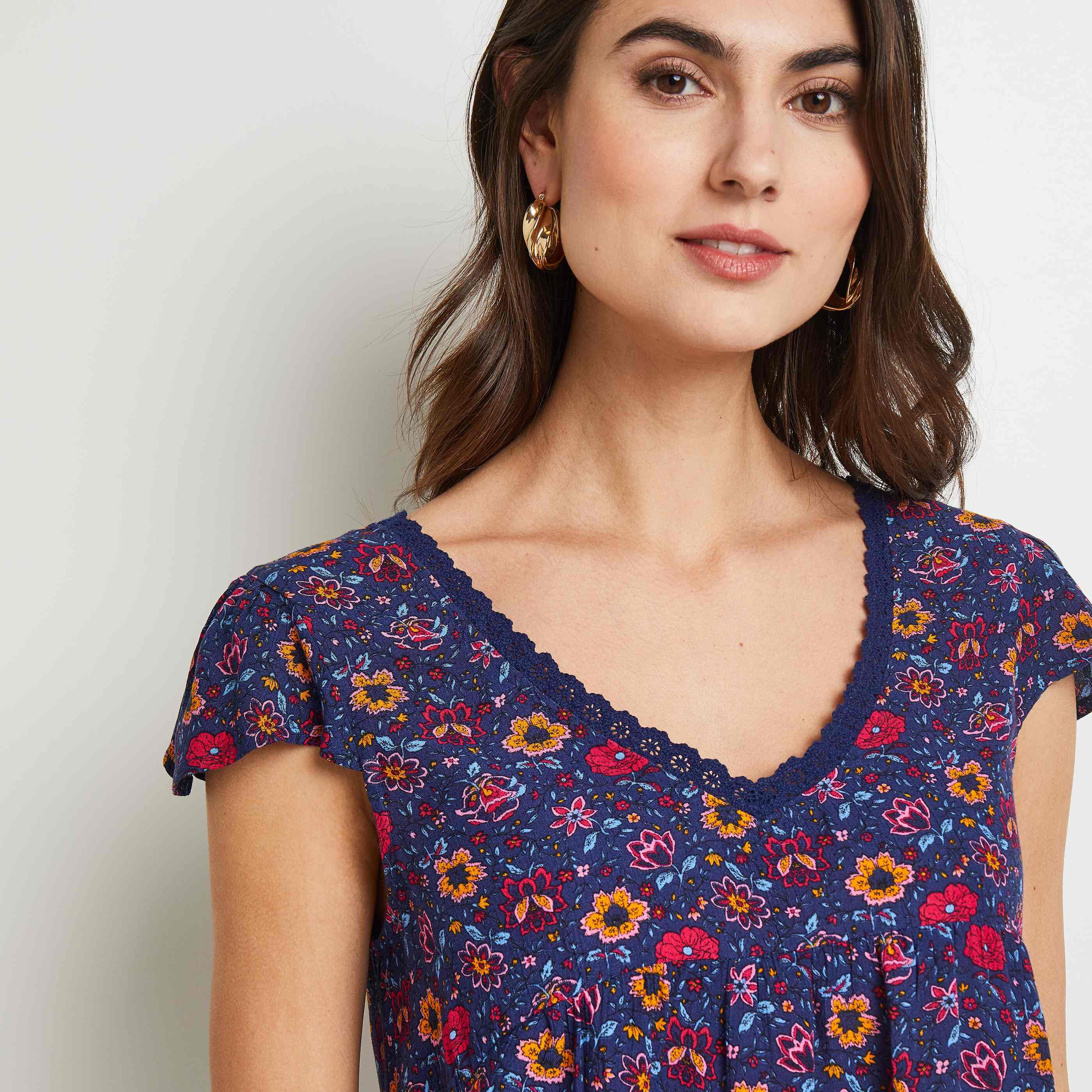 Blouse manches courtes col V - MARINE