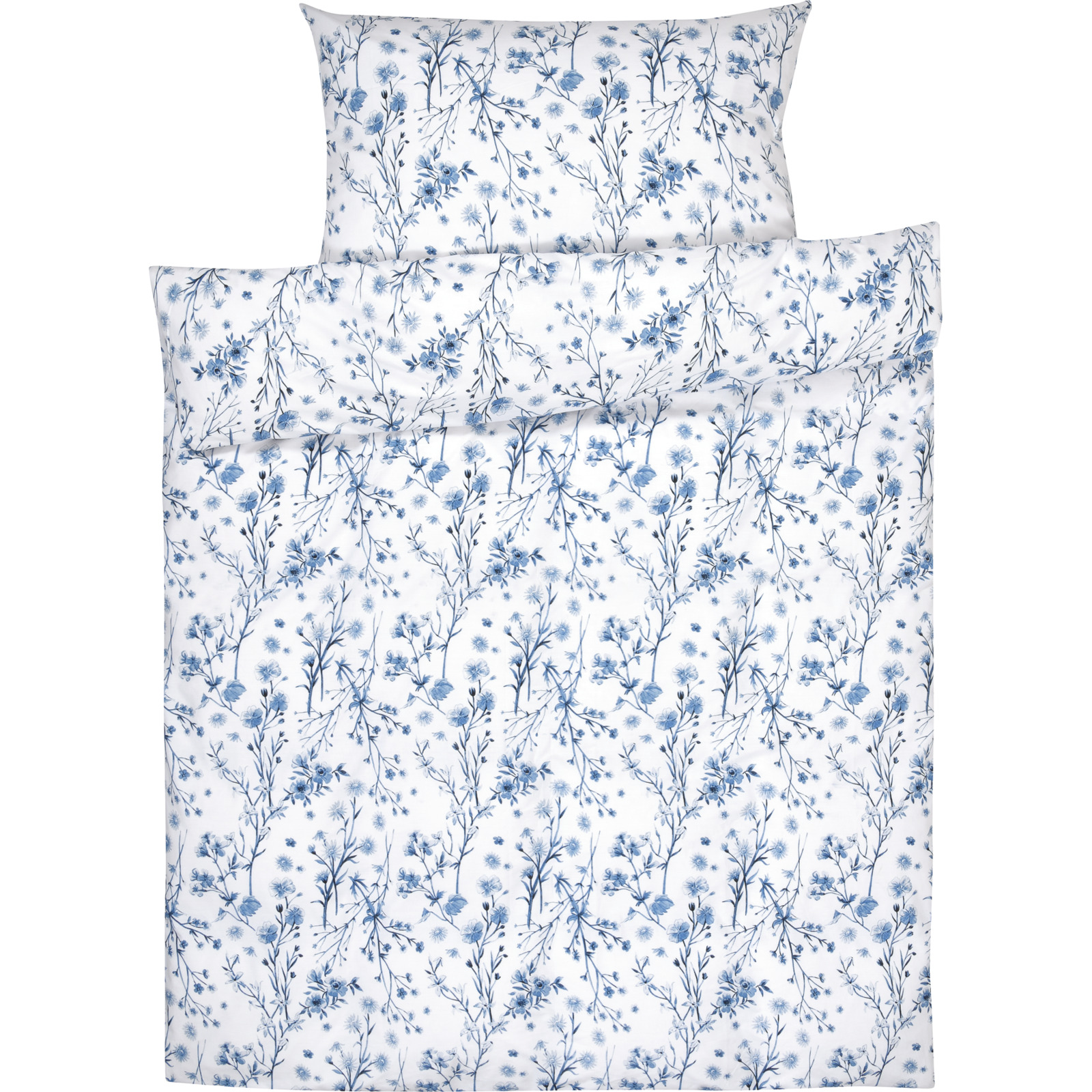 Bettwäsche mit Wiesengräser blau weiss 160x210 65x100 Bettanzug Nord