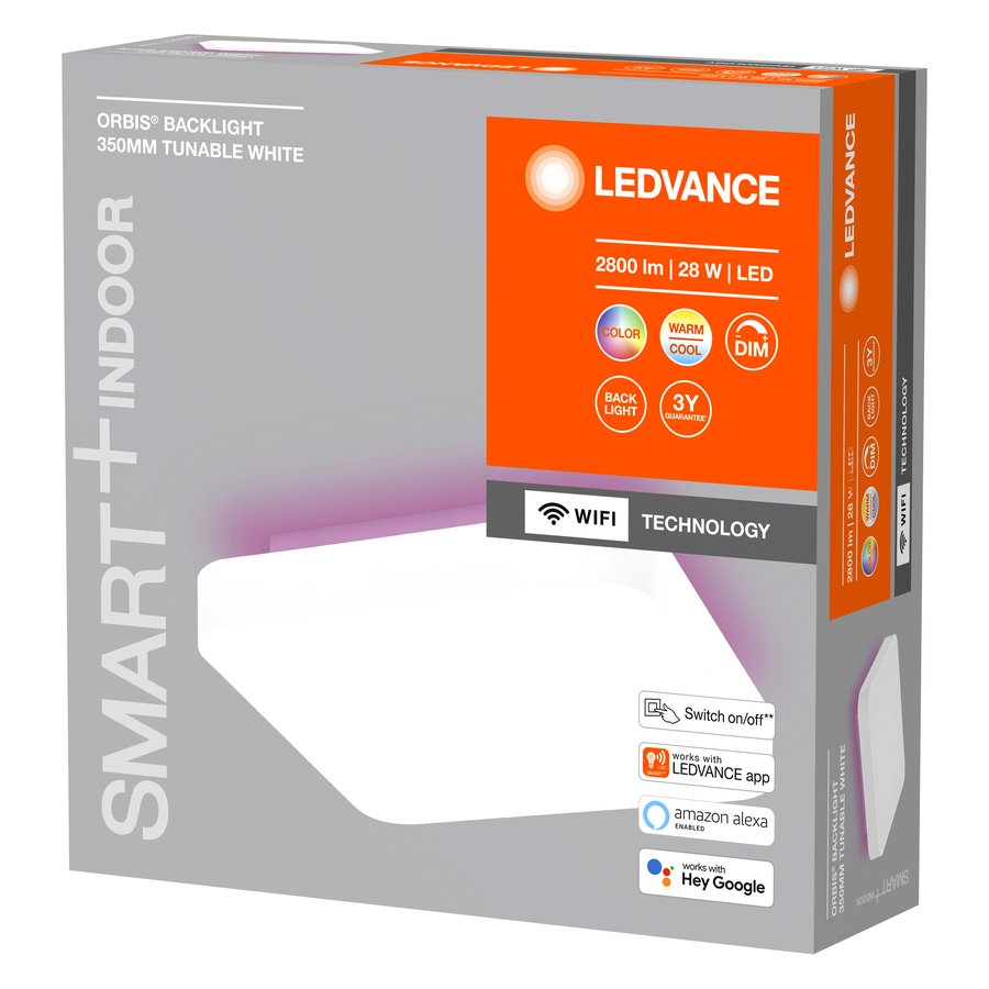 Sapho Orbis Backlight vierkante plafondlamp 35x35cm 28W wit