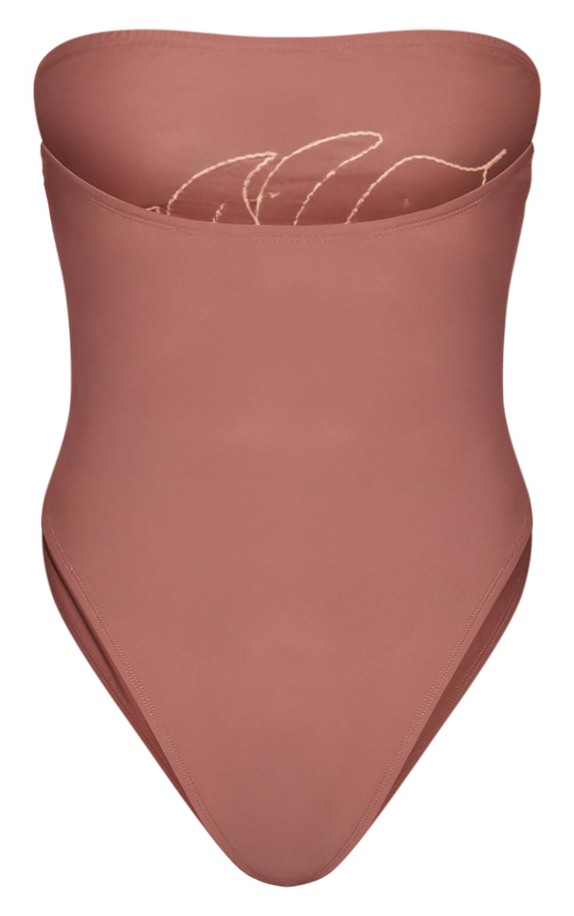 Taupe Maillot De Bain Bandeau Brodé Motif Feuilles
