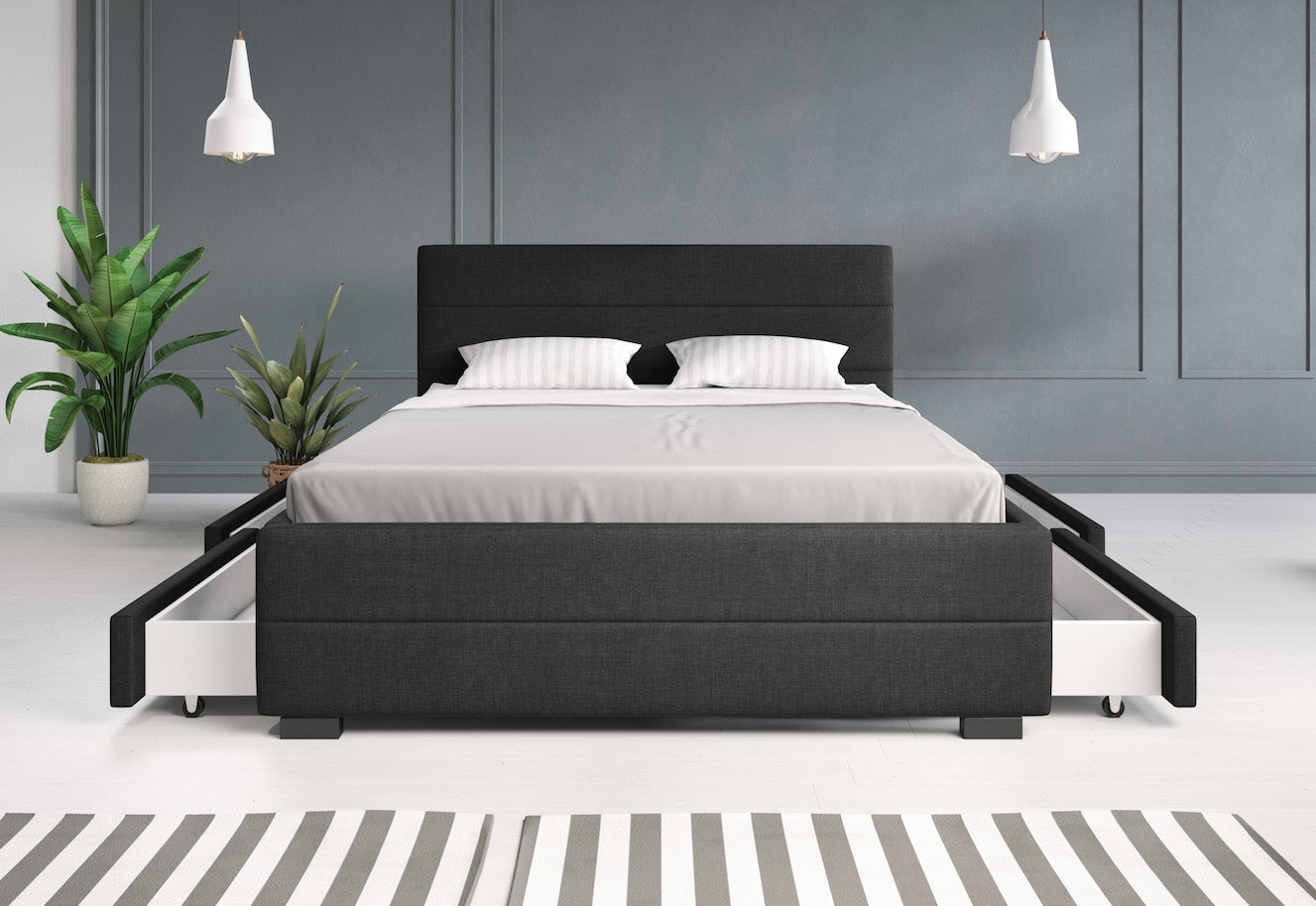 Loox - Tweepersoonsbed met 4 lades - Stof zwart - 140x200 cm