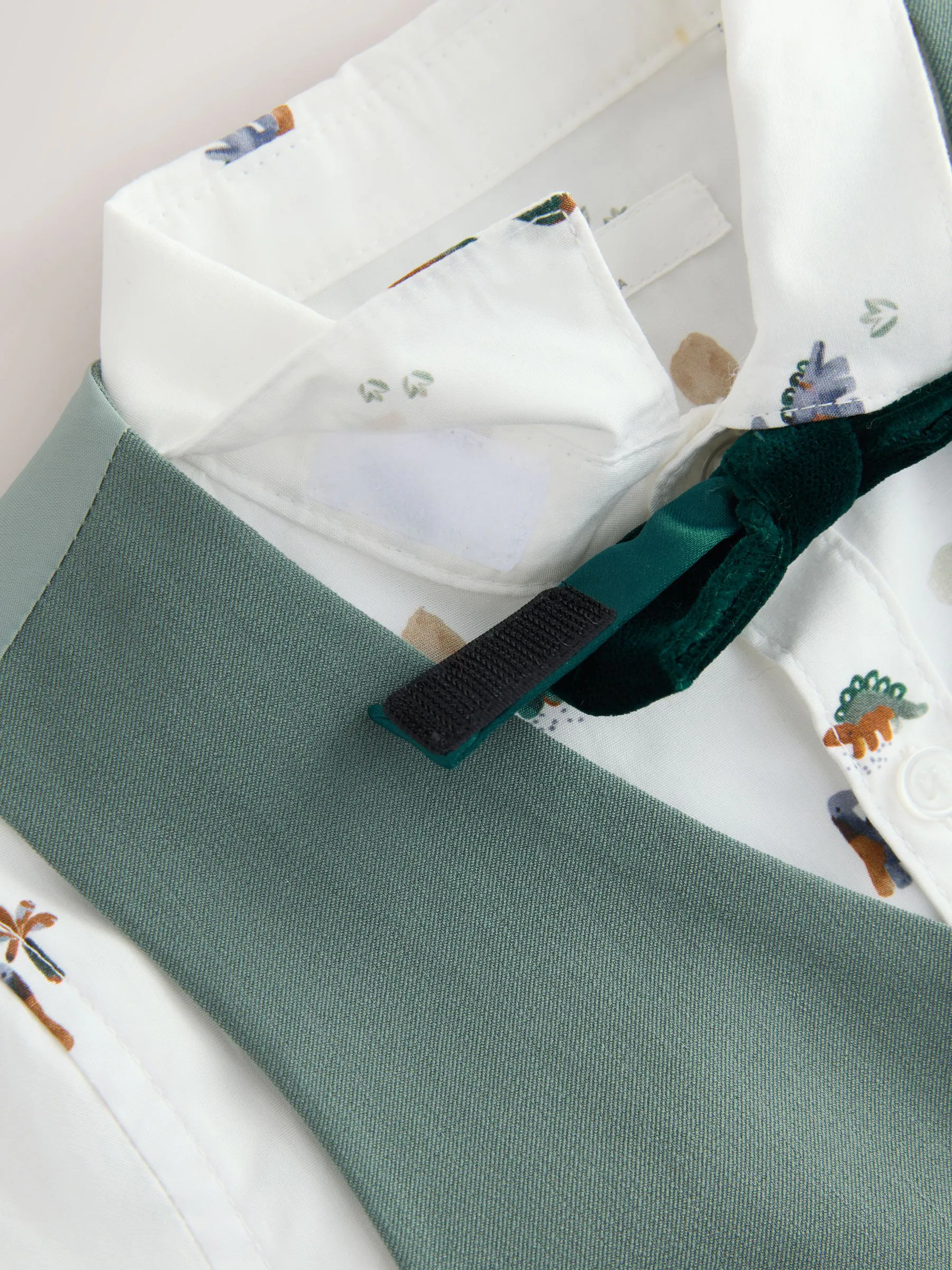 Groen dinosaurus - Set van gilet, overhemd, broek en vlinderdas (3mnd -9jr)