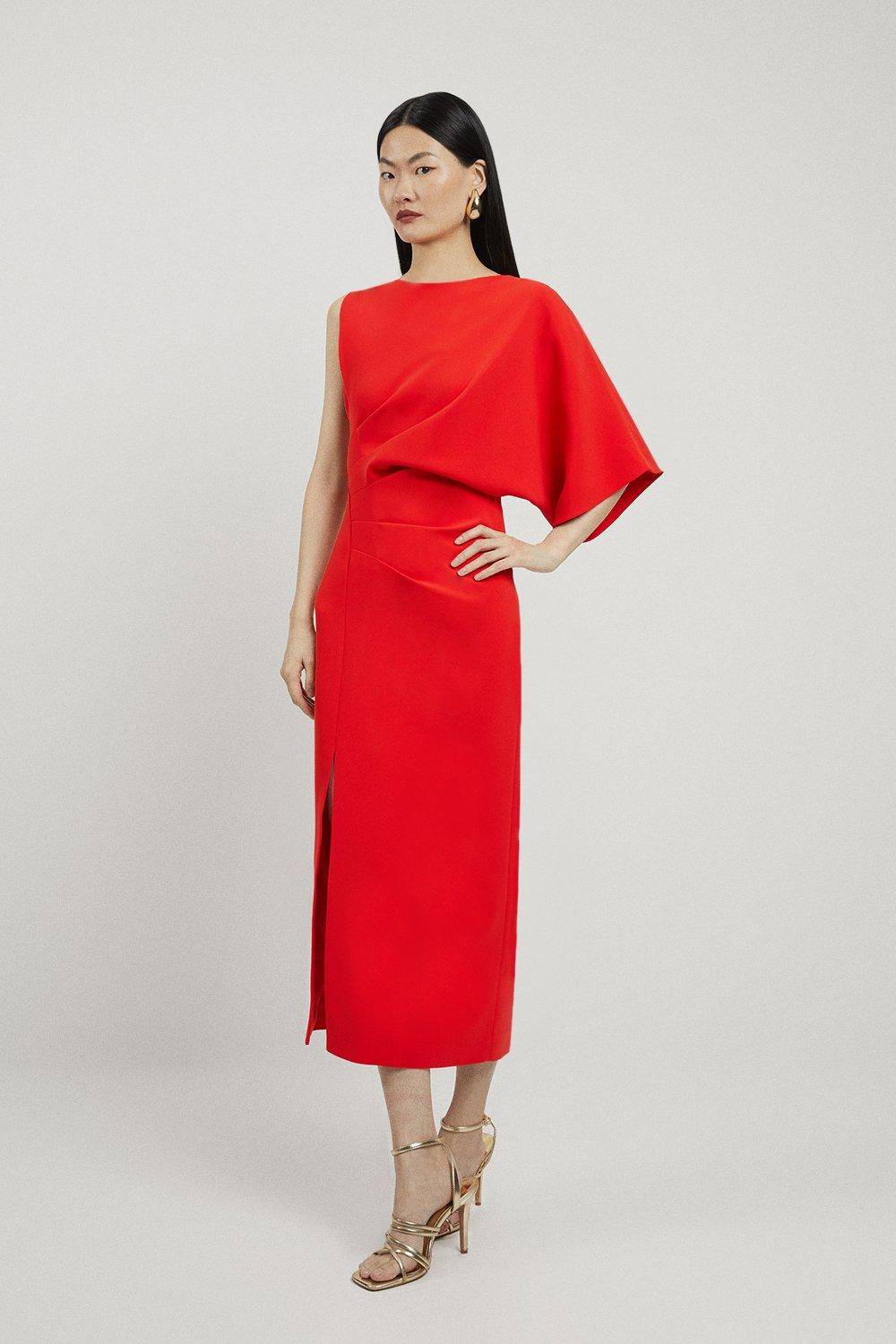 KarenMillen Robe maxi fluide ajustée à manches asymétriques