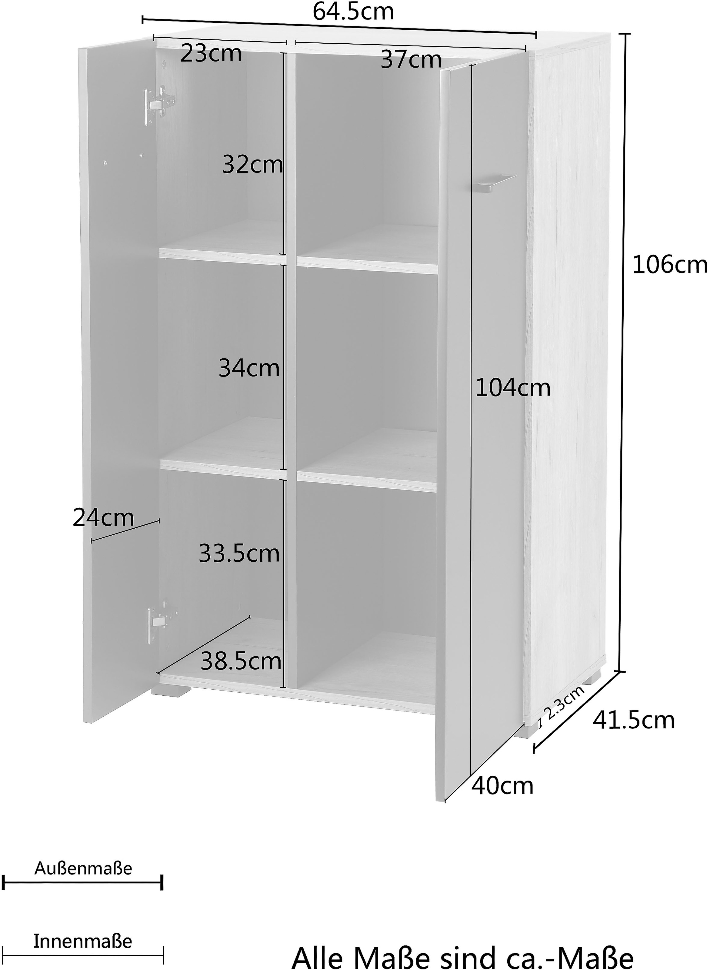 PLACES OF STYLE Aktenschrank »Moid; Mehrzweckschrank,« moderne Kommode mit viel Stauraum, Masse 64,5 x 41,5 x 106 cm
